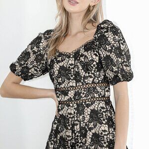 NWT Lulus Let Me Mesmerize You Black Crochet Lace Puff Sleeve Romper